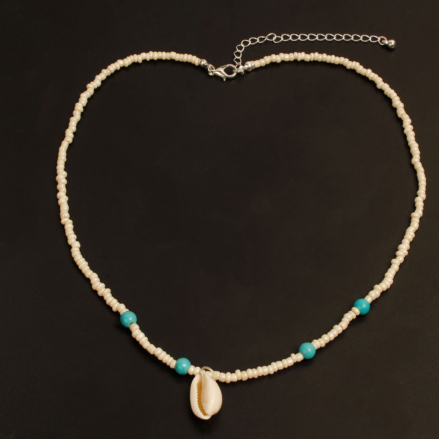 Jewelry White Rice Beads Turquoise Shell Necklace Ladies Fashion Temperament Short Necklace Clavicle Chain