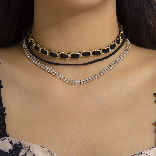 Jewelry Retro Small Velvet Chain Necklace Temperament Simple Diamond Geometric Metal Necklace