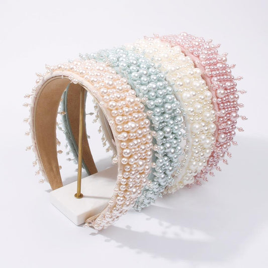 F3195 exaggerated heavy industry headband female imitation pearl temperament wide-brimmed bead headband baroque simple hair accessories