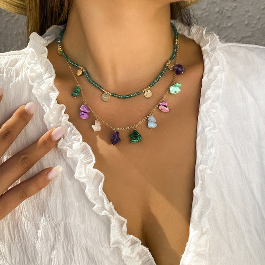 Jewelry Personalized Alphabet Tassel Beaded Necklace Retro Imitation Crystal Double Gravel Necklace Female