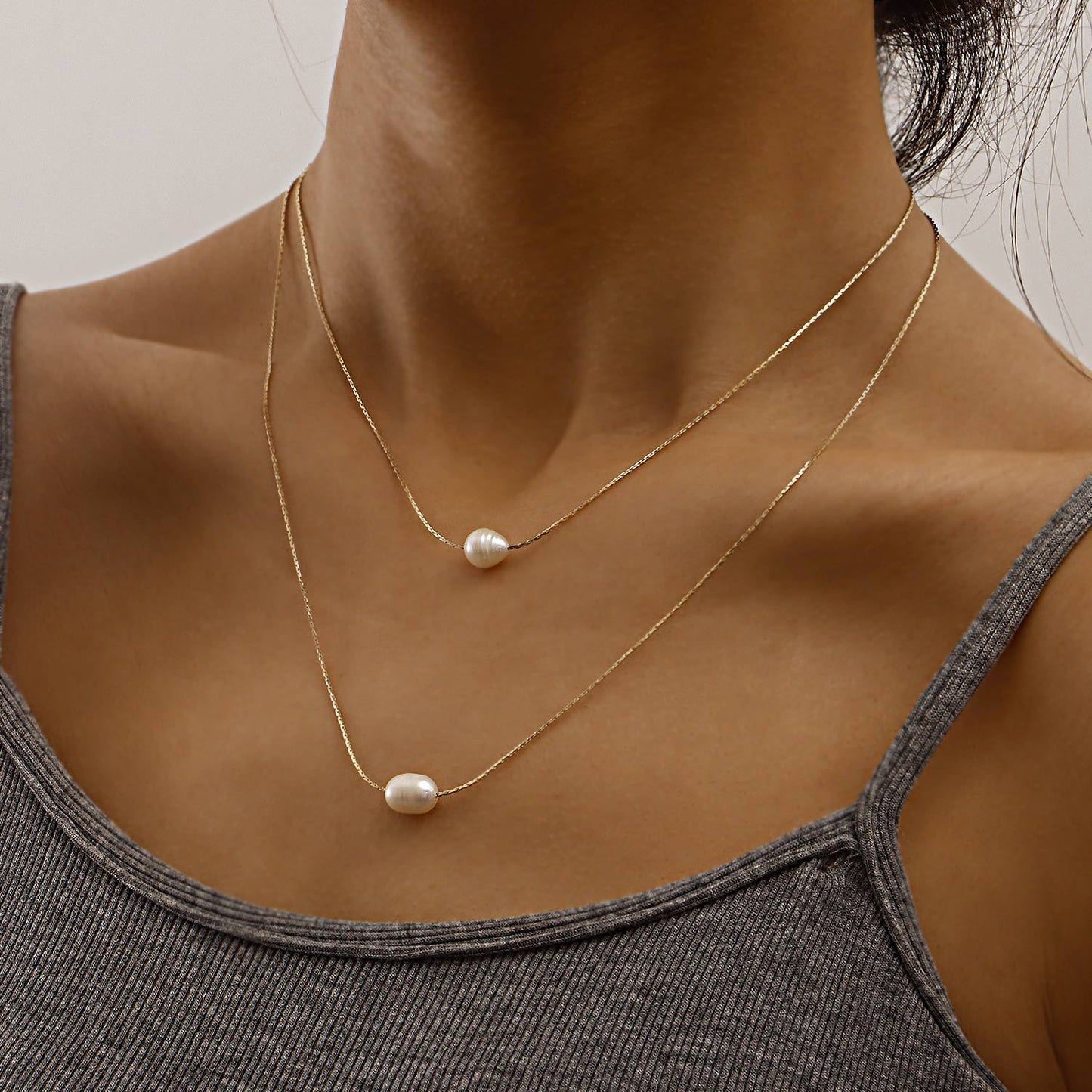 Jewelry Personality Double Layer Adjustable Thin Chain Pearl Pendant Necklace Female Simple Trend Necklace