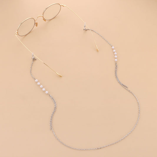 Jewelry Ladies White Pearl Trend Temperament Glasses Chain Personality Simple Mask Accessories