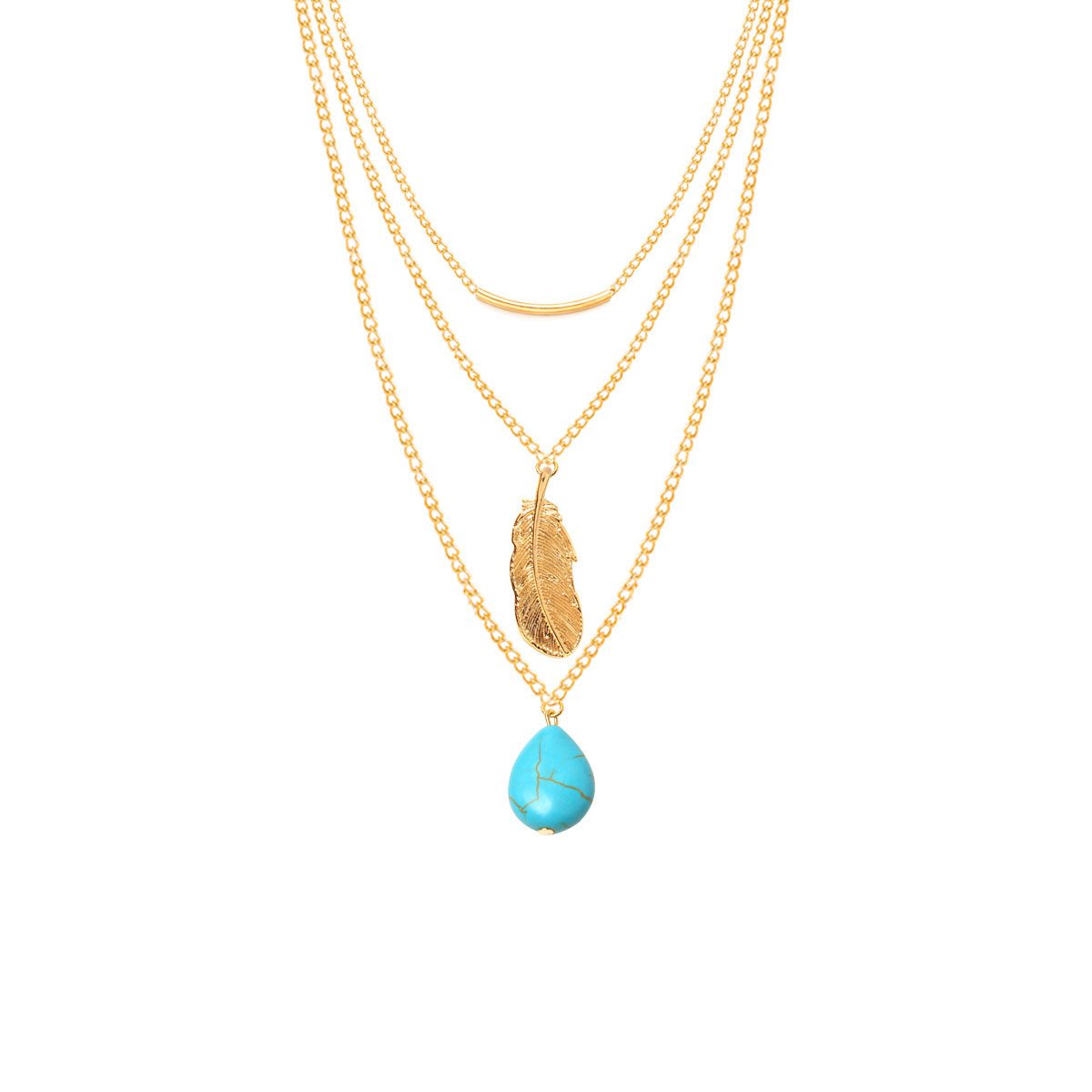 Necklace Lasso Turquoise Bead Big Leaf All-Match Ladies Multilayer Necklace