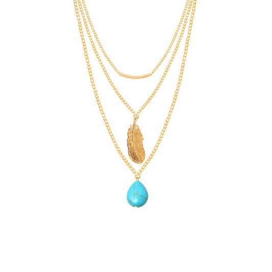 Necklace Lasso Turquoise Bead Big Leaf All-Match Ladies Multilayer Necklace