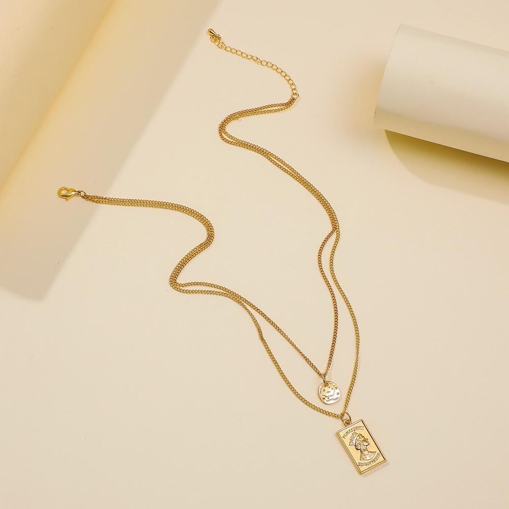 Necklace Creative Coin Embossed Avatar Hip Hop Shield Pendant Personality Trendy Double Layer Necklace