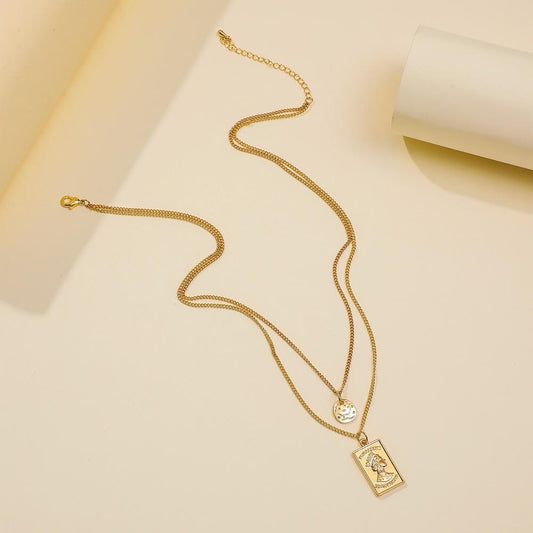Necklace Creative Coin Embossed Avatar Hip Hop Shield Pendant Personality Trendy Double Layer Necklace