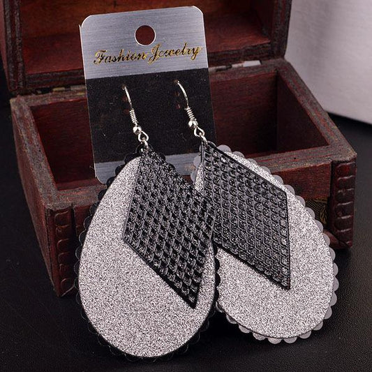 Hollow rhombus water drop frosted earrings star same style exaggerated ladies earrings earrings