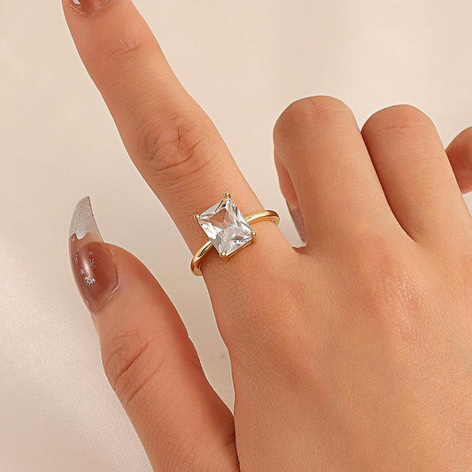 ins square zircon ring female fashion simple temperament metal geometric opening index finger ring trend ring