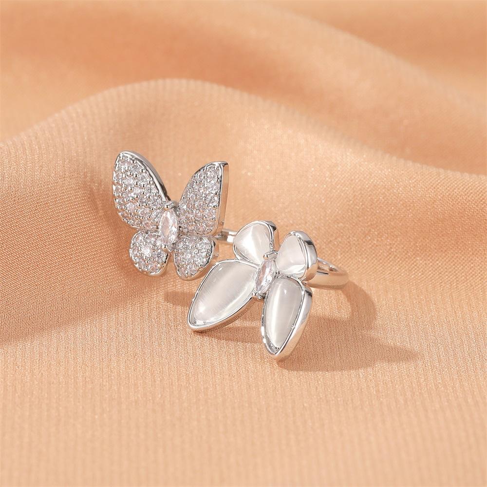 Exaggerated white mother-of-pearl butterfly ring fashion adjustable opening ring temperament opal index finger ring