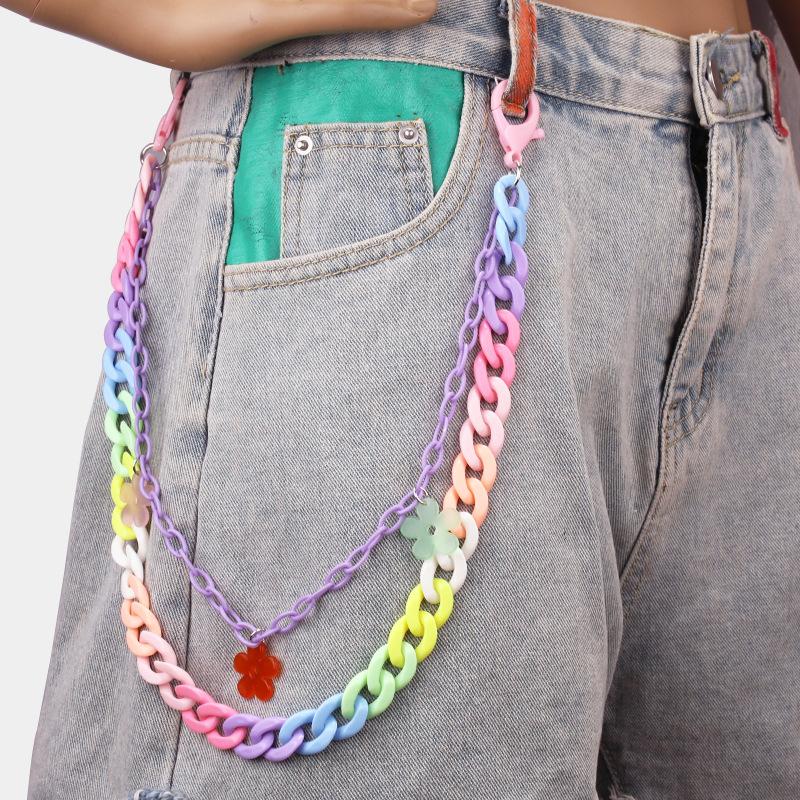 Acrylic Double Layer Chain Flower Accessories Resin Hip Hop Jeans Chain Decoration Men and Women Waist Chain Metal Skirt Chain