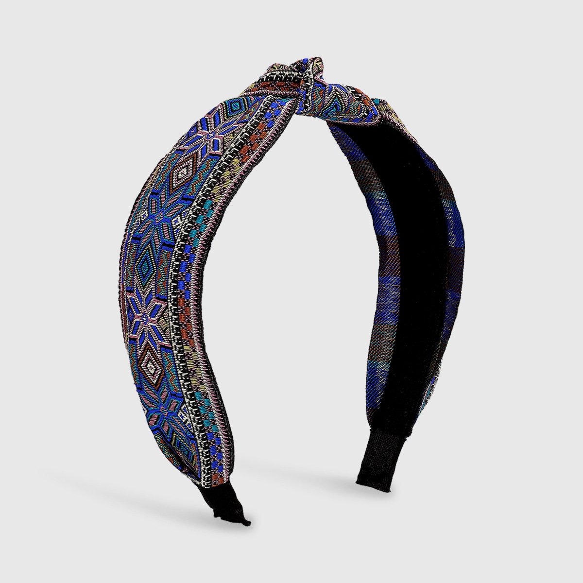 F443 Fashion Ethnic Embroidered Headband Retro Trendy Knotted Geometric Headband Exaggerated Colorful Hair Accessories