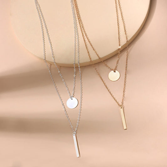 Jewelry Retro Simple Alloy Metal Rod Necklace Sequin Women's Clavicle Necklace