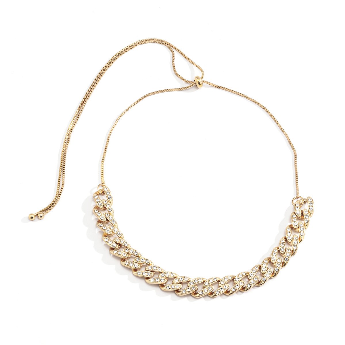 Jewelry Temperament Light Luxury Full Diamond Cuban Buckle Necklace Hip Hop Punk Adjustable Chain Necklace