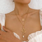 N9829 Double Layered Necklace Geometric Serpentine Square Card Pendant Necklace Simple Retro Creative Necklace Women