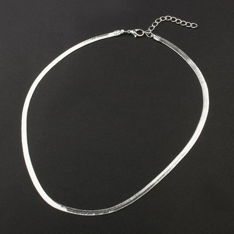 Flat Snake Bone Chain Bare Chain Simple Silver Collar Short Clavicle Blade Chain Men's and Women's Jewelry