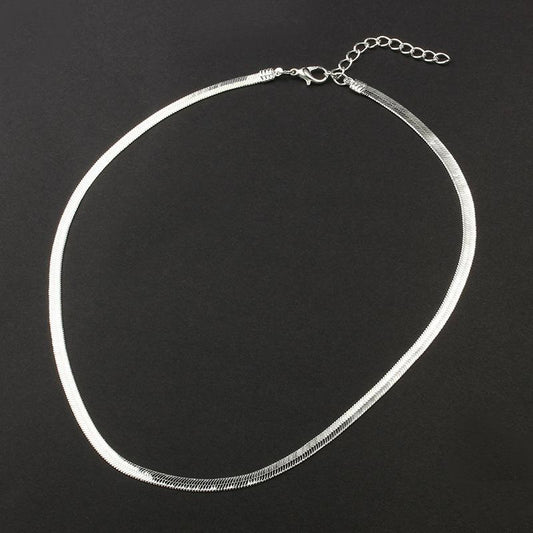 Flat Snake Bone Chain Bare Chain Simple Silver Collar Short Clavicle Blade Chain Men's and Women's Jewelry