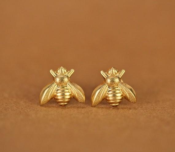 Popular Bee Stud Earrings Small Bee Stud Earrings Insect Bee Shape Ear Jewelry Gold Silver Earrings