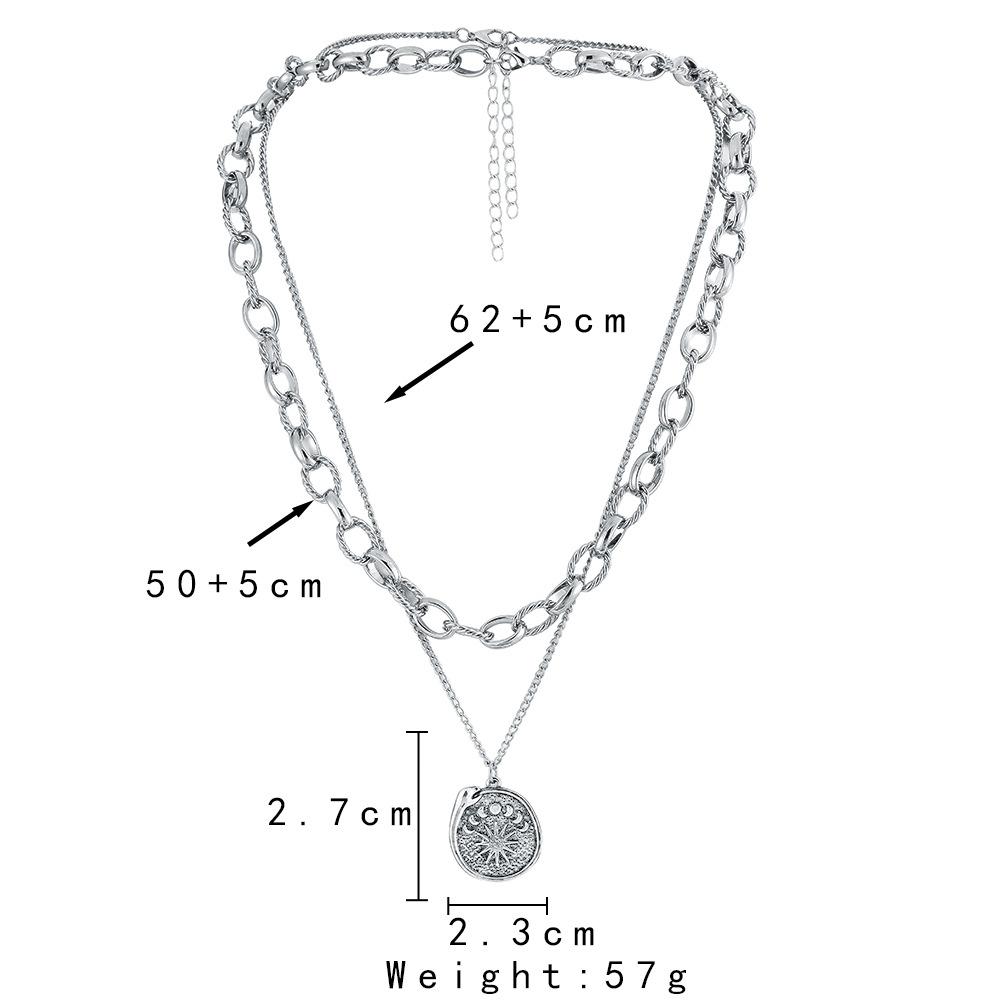Men's personalized fashion simple double-layer niche design high-end sun moon eclipse snake coin pendant necklace