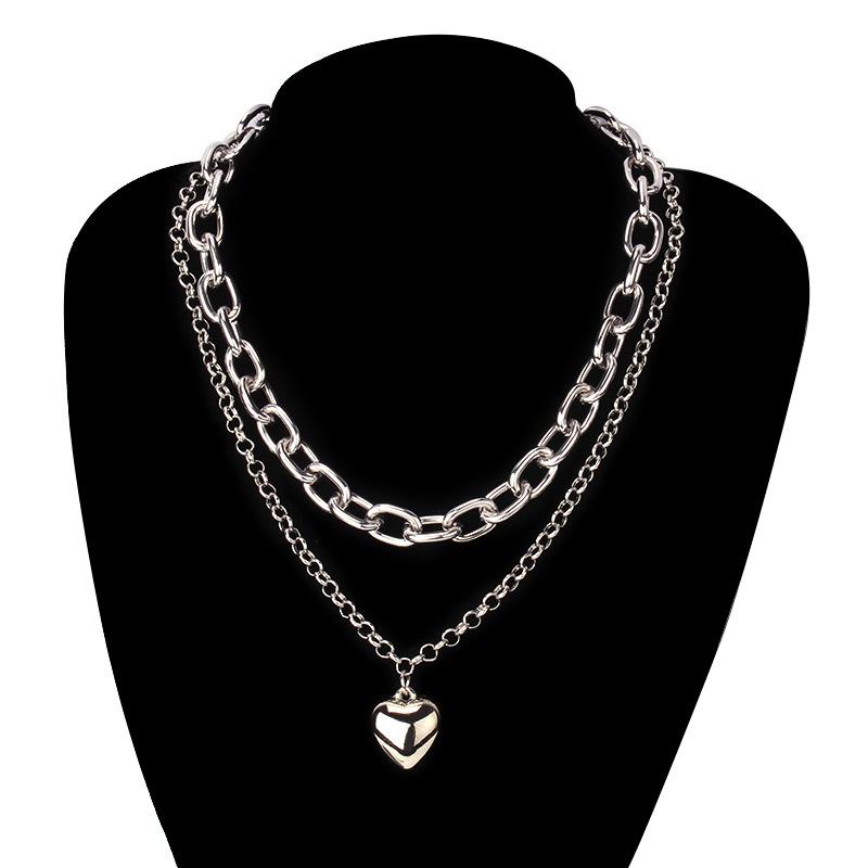 Fashion Metal Love Double Layer Necklace Versatile Simple Ladies Peach Heart Clavicle Sexy Necklace