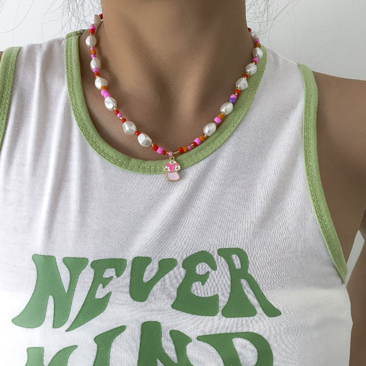 Jewelry Irregular Color Rice Beads Beaded Necklace Creative Drip Oil Mushroom Imitation Pearl Necklace Female