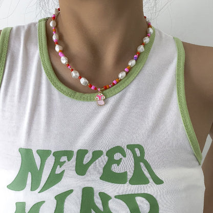 Jewelry Irregular Color Rice Beads Beaded Necklace Creative Drip Oil Mushroom Imitation Pearl Necklace Female