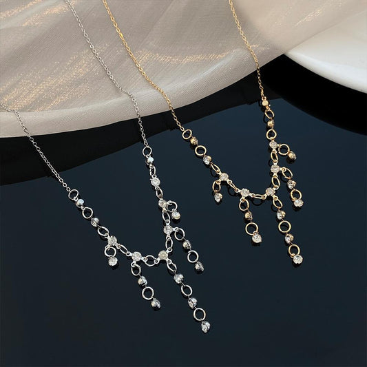 Diamond Tassel Necklace Female Retro Fashion Niche Design Water Drop Pendant Clavicle Chain Temperament Necklace