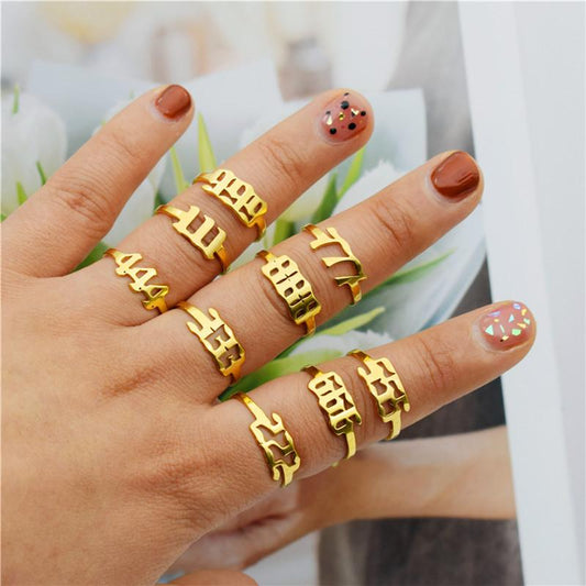 Stainless steel lucky number ring 111999 auspicious joint ring birthday gift