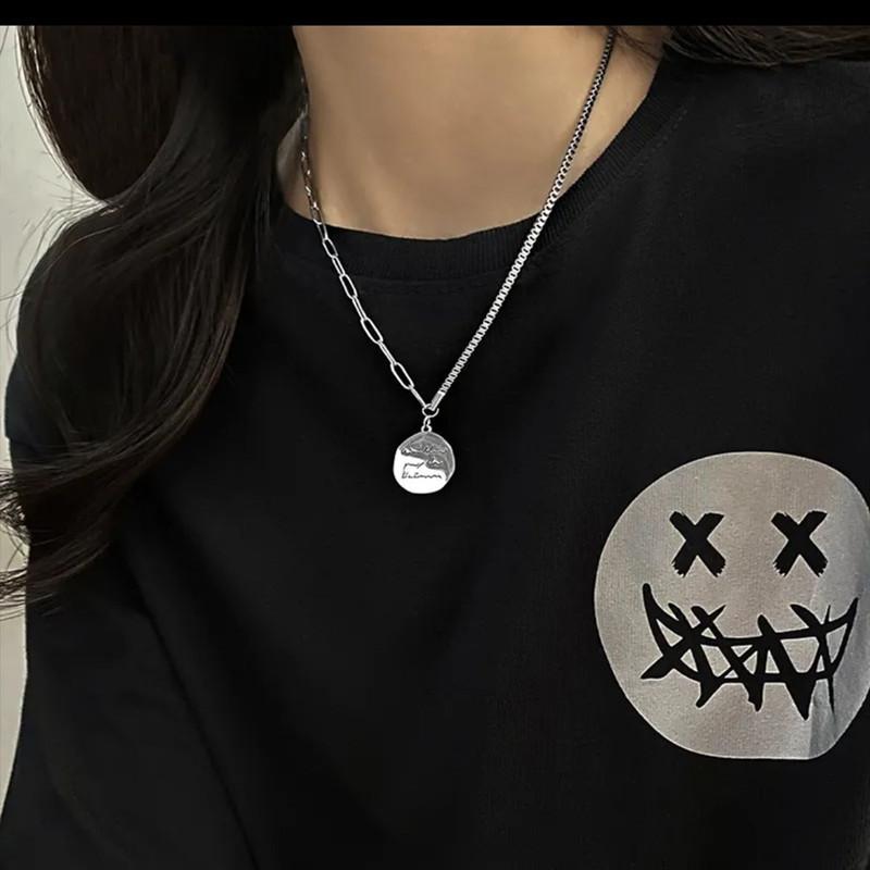 Alphabet round card necklace female ins trendy niche design hip-hop personality irregular clavicle chain