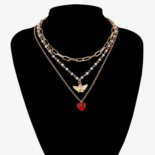 Three-piece set of angel love necklace set light luxury trend net red temperament stacked multi-layer necklace