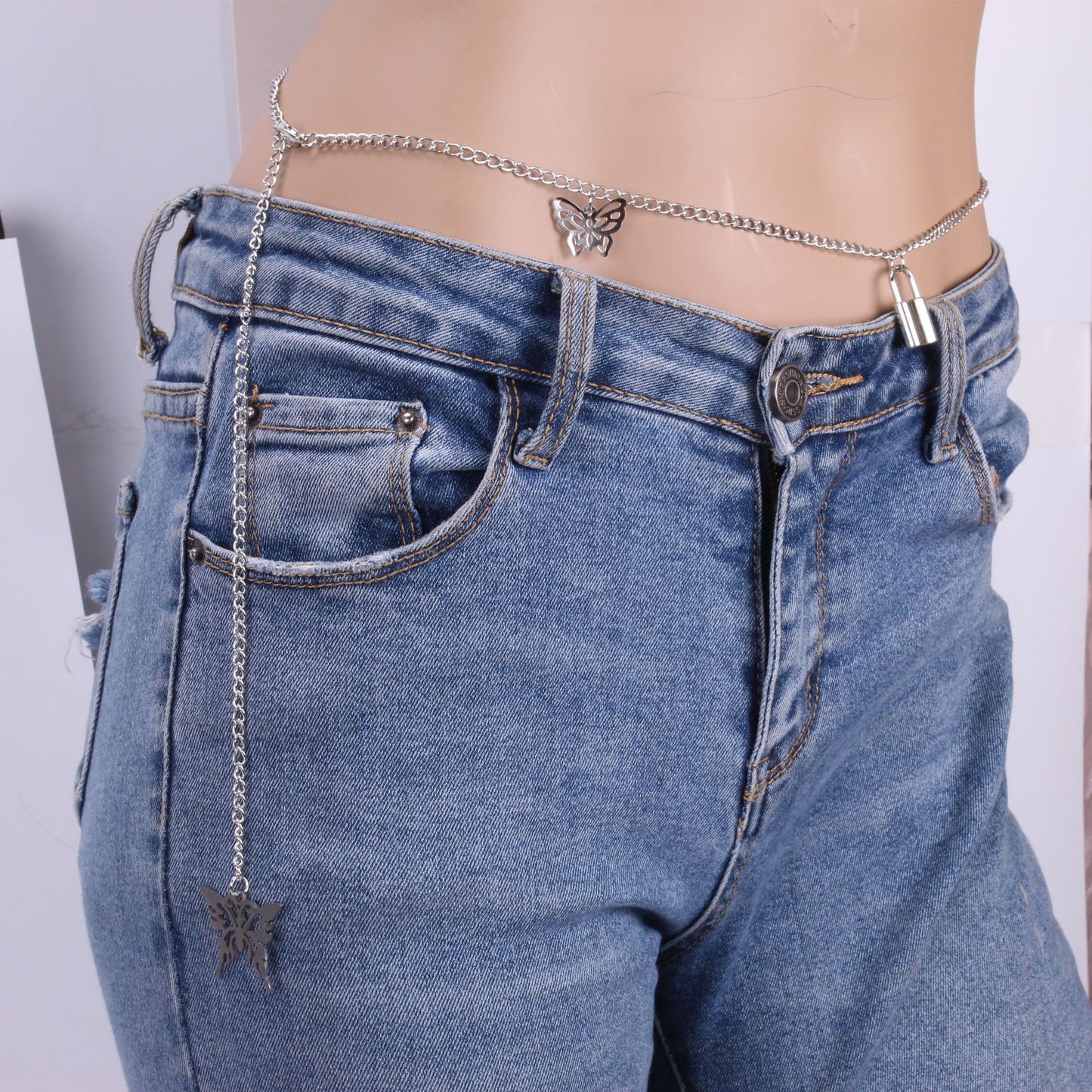 Metal Waist Chain Women's Thin Belt With Skirt Butterfly Decoration Dress Belt Simple Fashion Chain Body Even Female