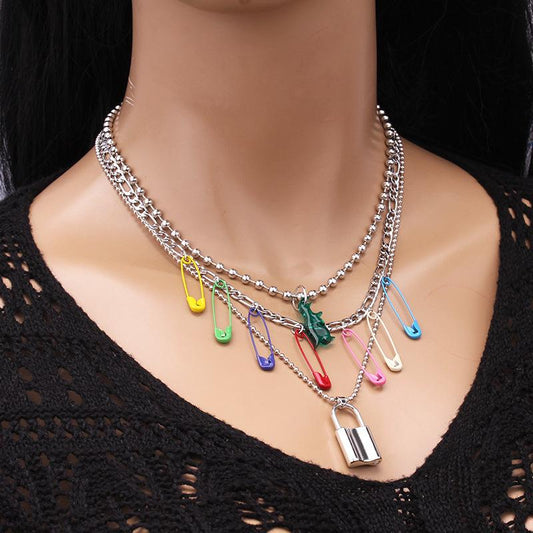 Jewelry Personality Punk Street Shoot Harajuku Color Pin Clavicle Chain Fashion Bead Chain Necklace