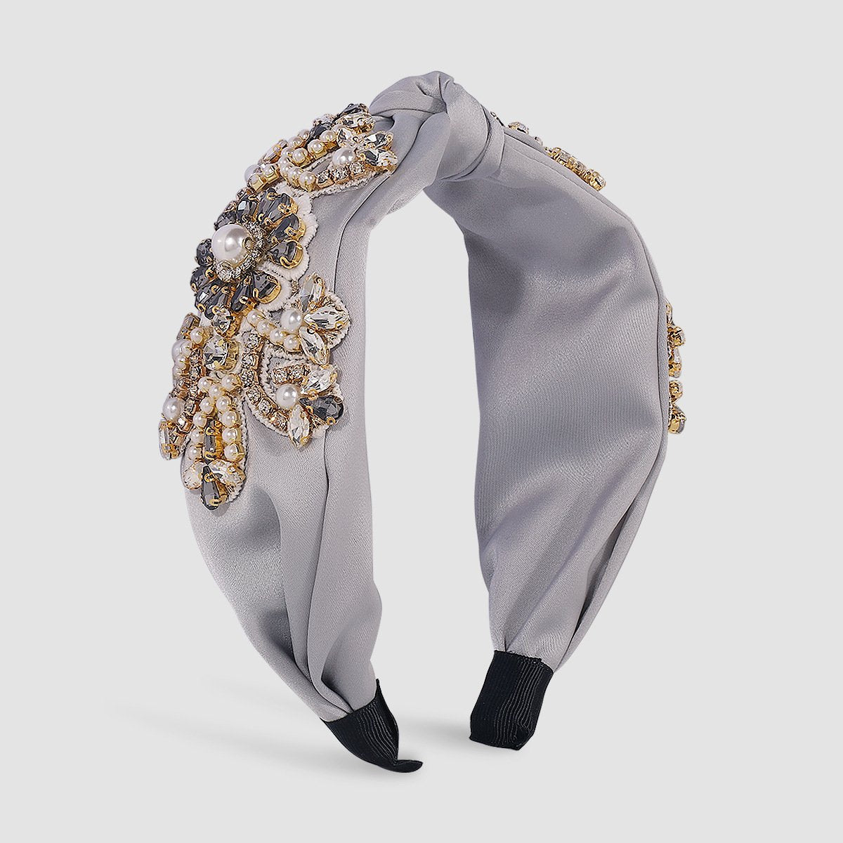 F4143 Exaggerated geometric hair hoop imitation pearl rhinestone wide edge knotted head hoop personality light luxury heavy industry hairpin