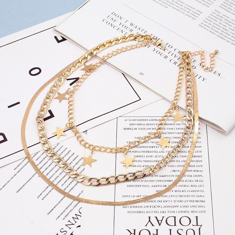 Jewelry Metal Trendy Punk Geometric Chain Necklace Hip Hop Snake Bone Chain Fashion Star Necklace