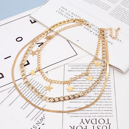 Jewelry Metal Trendy Punk Geometric Chain Necklace Hip Hop Snake Bone Chain Fashion Star Necklace