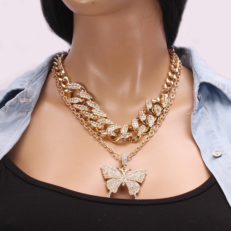 Jewelry Exquisite Exaggerated Diamond Geometric Necklace Female Retro Suit Cuban Chain Big Butterfly Necklace