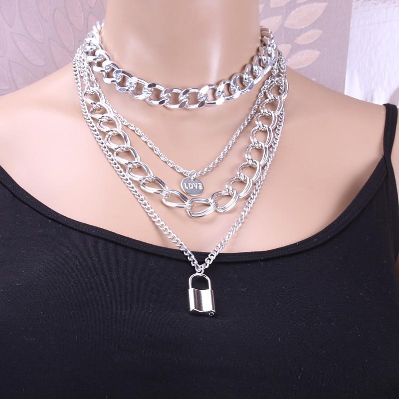 Jewelry multi-layer twist chain letter accessories female love lock fashion temperament clavicle chain necklace