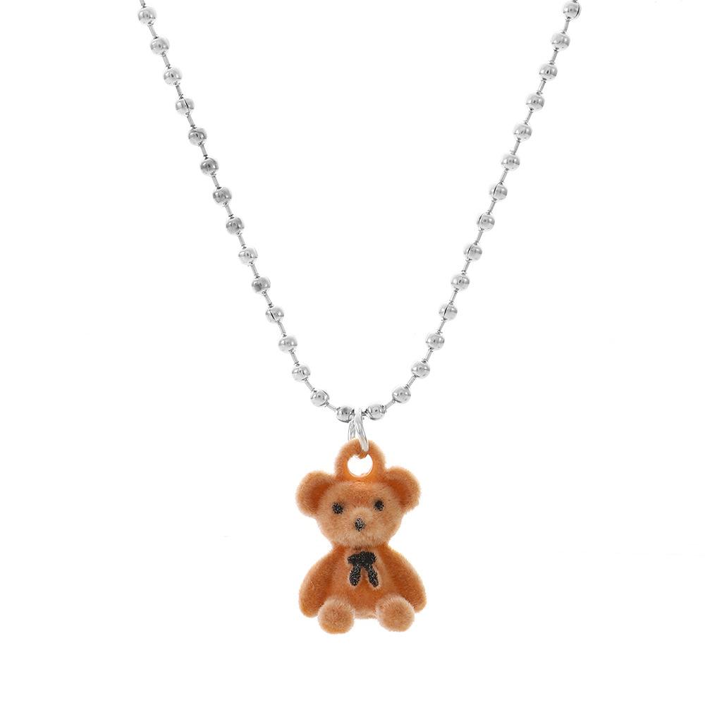 Cute Plush Bear Necklace Female Ins Hip Hop Cartoon Cool Bear Pendant Clavicle Chain Trendy Necklace