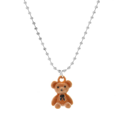 Cute Plush Bear Necklace Female Ins Hip Hop Cartoon Cool Bear Pendant Clavicle Chain Trendy Necklace