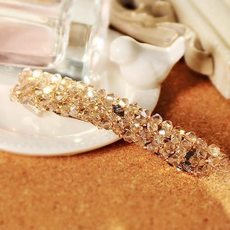 Flash diamond hair clip four rows of crystal fishing line weaving edge clip word spring clip jewelry