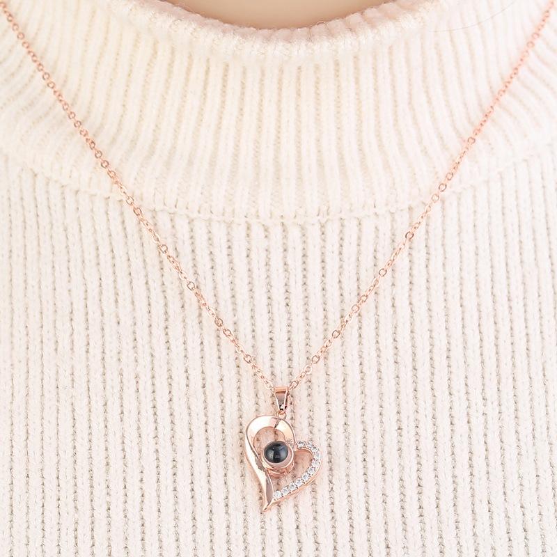 One hundred languages of the same style I love you necklace micro-inlaid zircon heart-shaped pendant jewelry