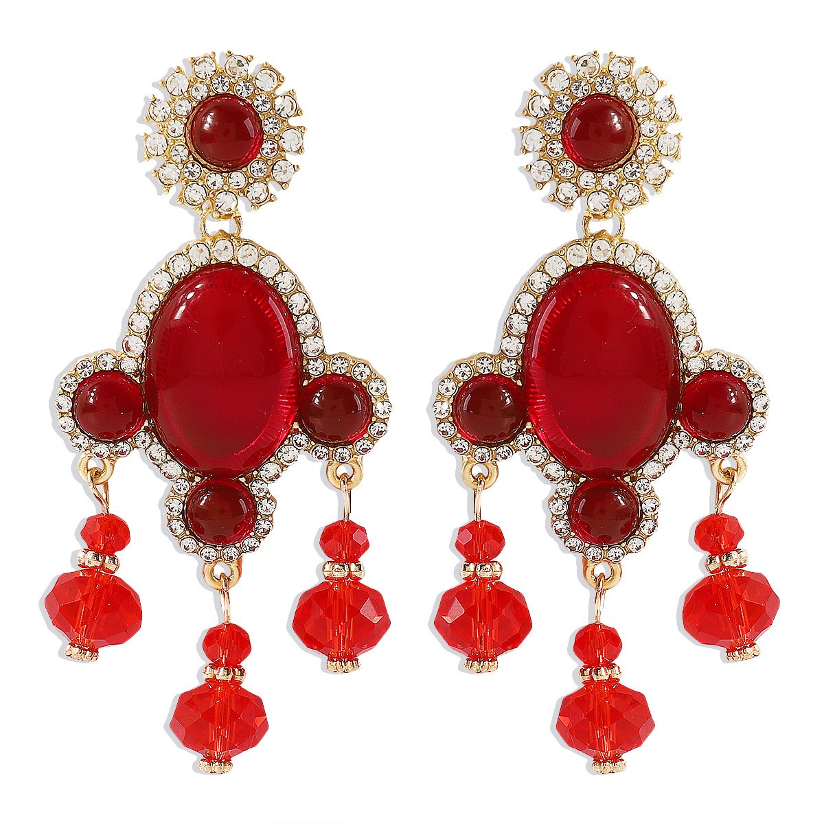 E112 National Temperament Light Luxury Heavy Industry Crystal Lantern Earrings Retro Exaggerated Personality Festive Rhinestone Earrings