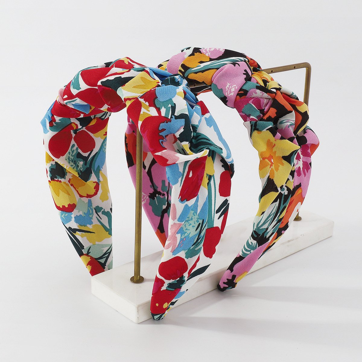 F4456 Exaggerated national floral headband fabric fold printing street style headband female