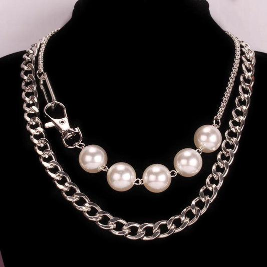 Fashion Exaggerated Large Imitation Pearl Beaded Clavicle Chain Costume Accessories Two-Piece Necklace