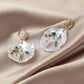 Bohemian Beach Shell Colored Diamond Pearl Flower Earrings Fashion White Fan Shape Diamond Ladies Earrings Jewelry