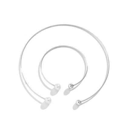 Jewelry Temperament Imitation Pearl Single Layer Metal Necklace Simple Bead Pendant Clavicle Collar Female