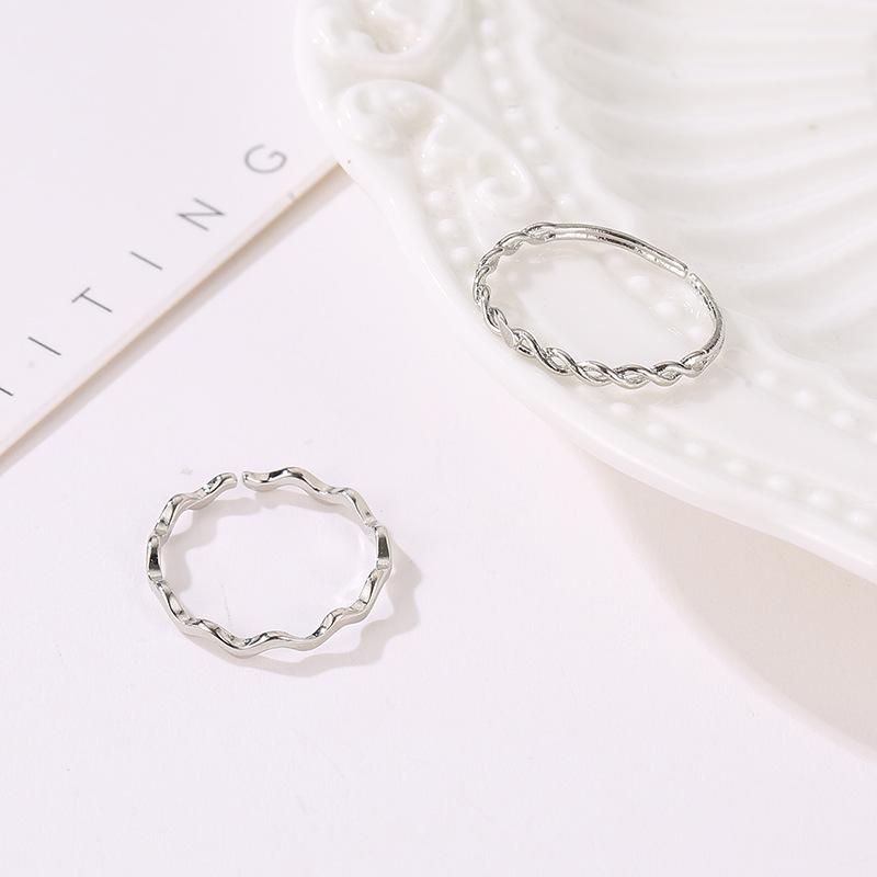Hand Decoration Sea Wave Pattern Opening Adjustable Index Finger Ring Simple and Versatile Two-piece Ring Set