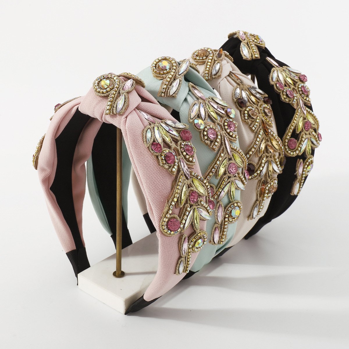 F4639 Baroque exaggerated headband fabric knotted rhinestone claw chain leaf light luxury heavy industry headband female