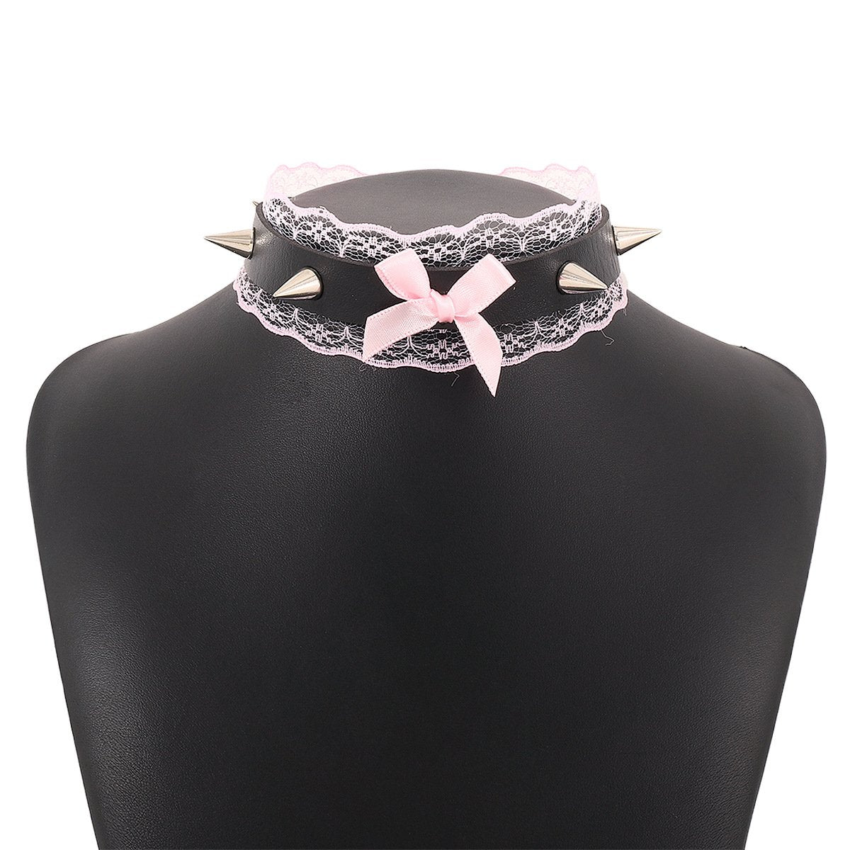 N1283 Exaggerated Punk Sexy Necklace Rivet Lace Bow PU Collar Short Night Necklace