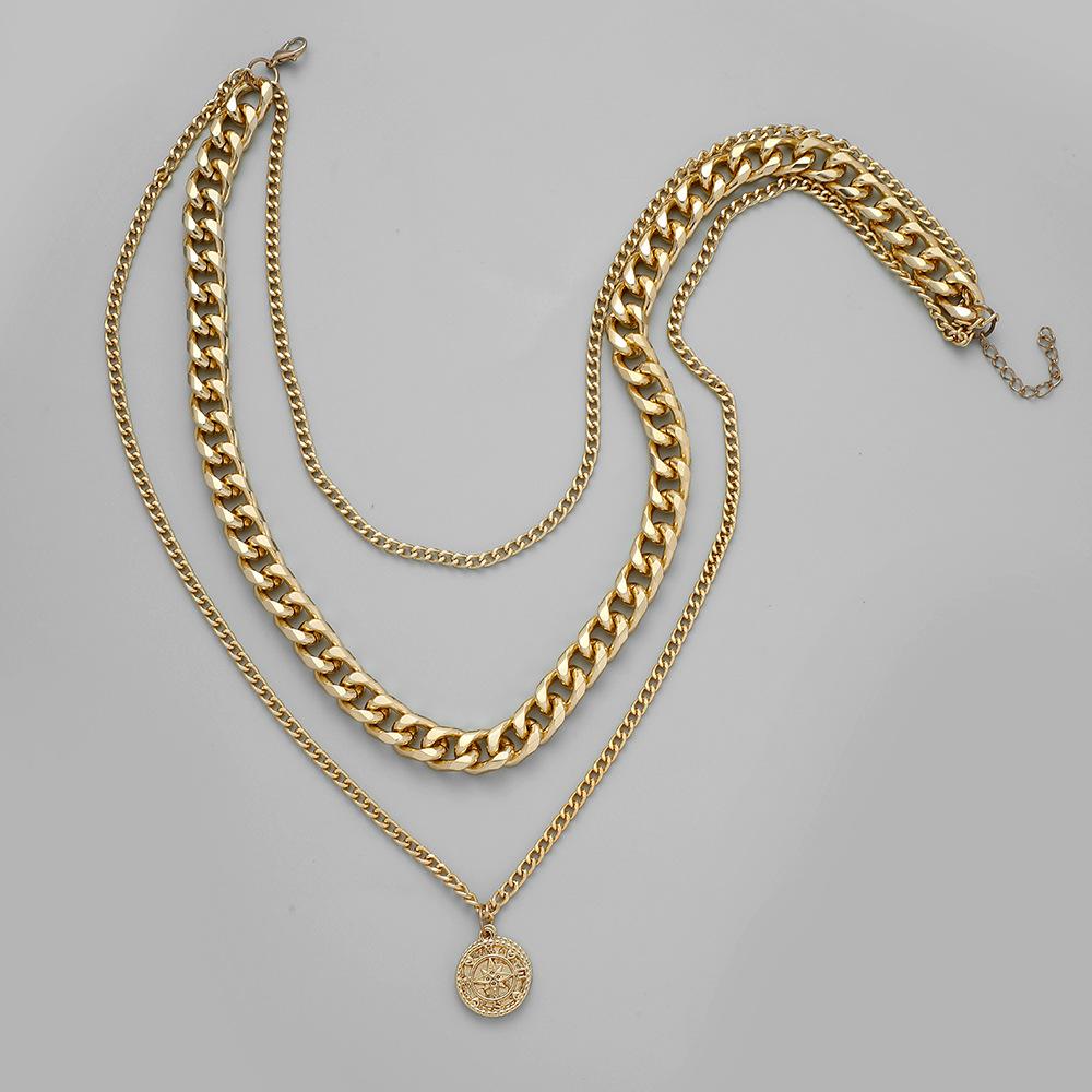 Trendy Stacked Cuban Chain Aluminum Chain Nautical Hour Pendant Fashion Retro Gold-plated Cool Men's Necklace