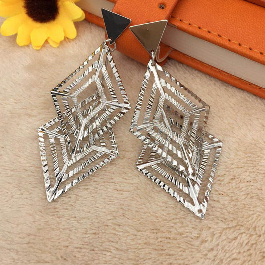 Geometric Hollow Earrings Women's Multi-level Rhombus Versatile Ripple Earrings Girls' Heart Jewelry